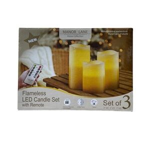 New MANOR LANE Set of 3 LED Flameless Candle Set with Remote